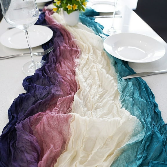 Cheesecloth Table Runner Gauze Table Runner 72in Long Tie Dye Design Semi-Sheer Table Runner Boho or Rustic Wedding Table Decor for Wedding Decor Arch Draping Bridal Shower Holiday Party