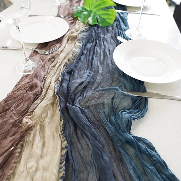Cheesecloth Table Runner Gauze Table Runner 72in Long Tie Dye Design Semi-Sheer Table Runner Boho or Rustic Wedding Table Decor for Wedding Decor Arch Draping Bridal Shower Holiday Party