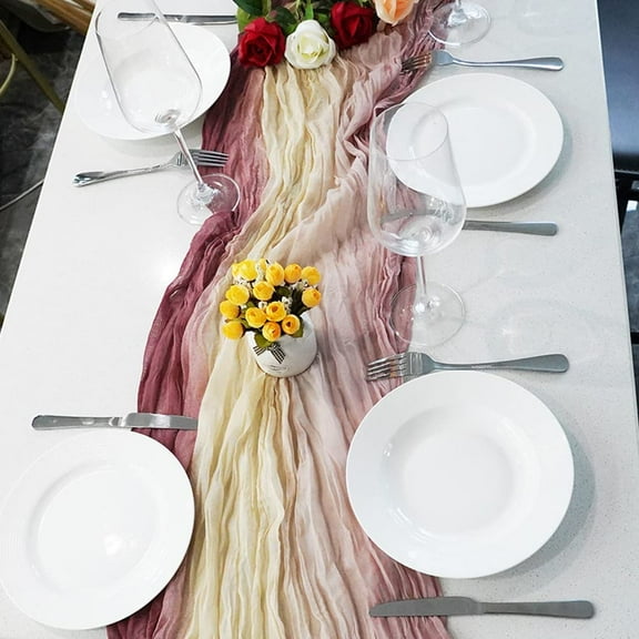 Cheesecloth Table Runner Long Boho Rustic Long Tie Dye Table Runner Wrinkle Gauze Table Decorations for Wedding Bridal Birthday Party Dinner