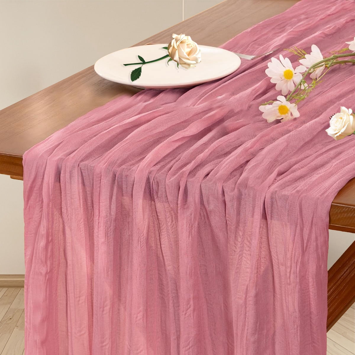 Cheesecloth Table Runner Mothers Day Boho Rustic Gauze Dusty Pink ...