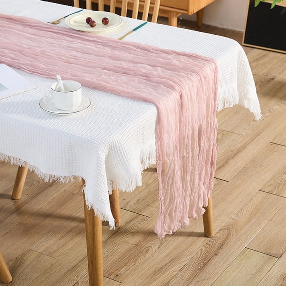 Cheesecloth Table Runner, Party Decoration for Wedding and Birthday, Rustic Fabric for Buffet Table Setup 71x35 Inch Pink