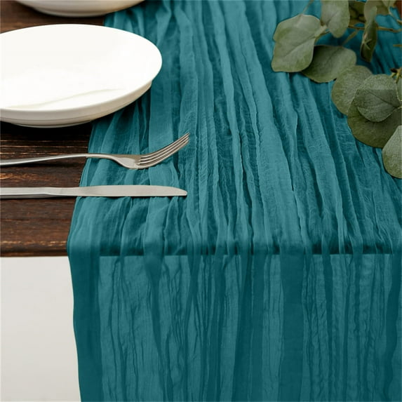 Cheesecloth Table Runner,Wrinkled Fabric Tablecloth,Holiday Party,and Dining Room Dresser,Boho Style for Table Runner,Wedding Holiday Decor,C,35.43x70.87"