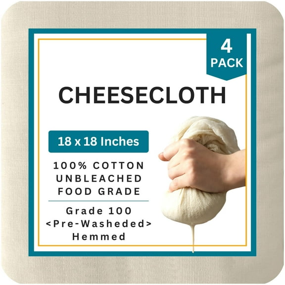 Cheesecloth for Cooking and Straining, 0 Unbleached Muslin, 18x18 Inch Precut Fabric for Yogurt Nut Milk Tea, ReusableSafe, Brown