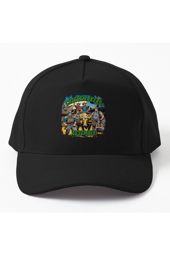 Cheesemakers Assemble Baseball Hat, Dairy Craft Team Statement Graphic Design, Classic Cap