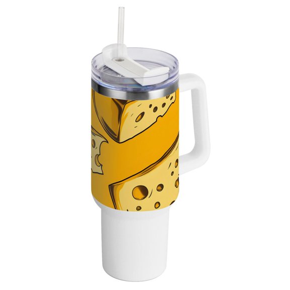 Cheeses Full 40 oz Tumbler with Handle InsulatedTravel MugLid Straw Leak Proof Steel Vacuum Water Bottles Glasses Fits in Car Cup Holder