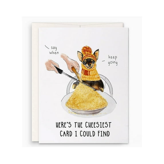 Cheesy Greeting Card with Adorable Dog – “Here’s the Cheesiest Card I Could Find” – Fun and Quirky Design – Blank Inside with Envelope – Perfect for Any Occasion
