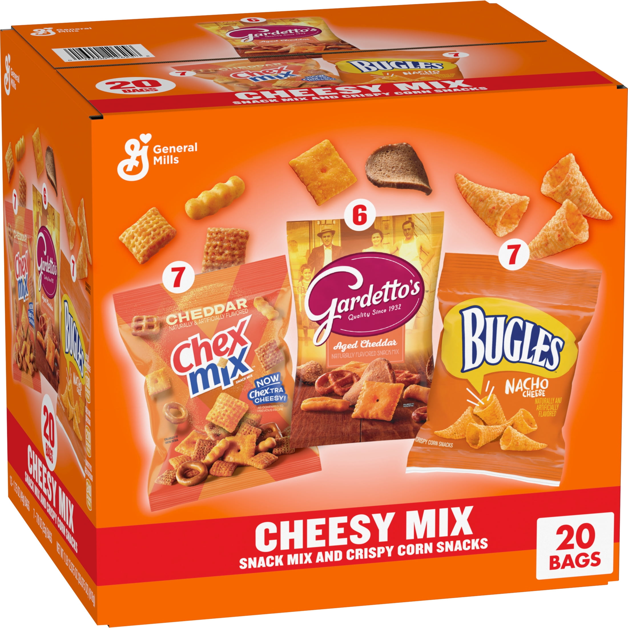 Cheesy Mix Variety Pack Snacks, Chex Mix, Bugles, Gardetto's, 20