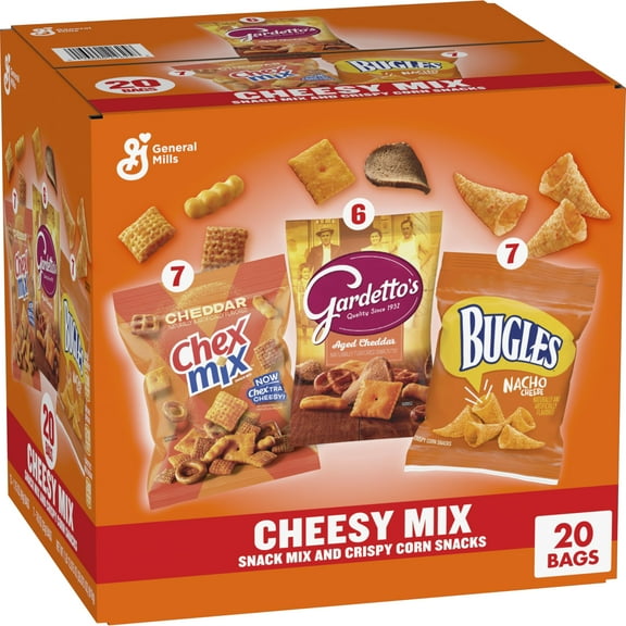 Cheesy Mix Variety Pack Snacks, Chex Mix Cheddar, Bugles Nacho Cheese, Gardetto's Aged Cheddar, 20 Ct, 28.875 oz