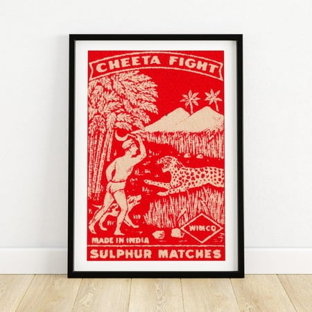 Cheeta Fight - Matchbox Print - Sweden Wall Art - Vintage Sweden Art - Matchbox Wall Poster - Vintage Poster Print Wall Art