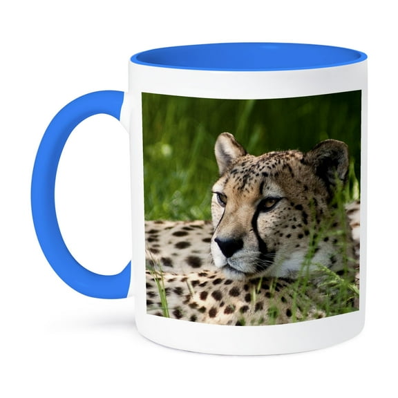 3dRose, cheetah, 11oz Two-Tone Blue Mug