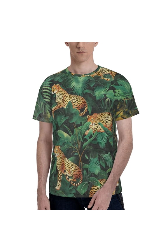 Cheetah And Jungle Exotic Animal T-Shirt Crew Neck Short Sleeve Full-Print for Men