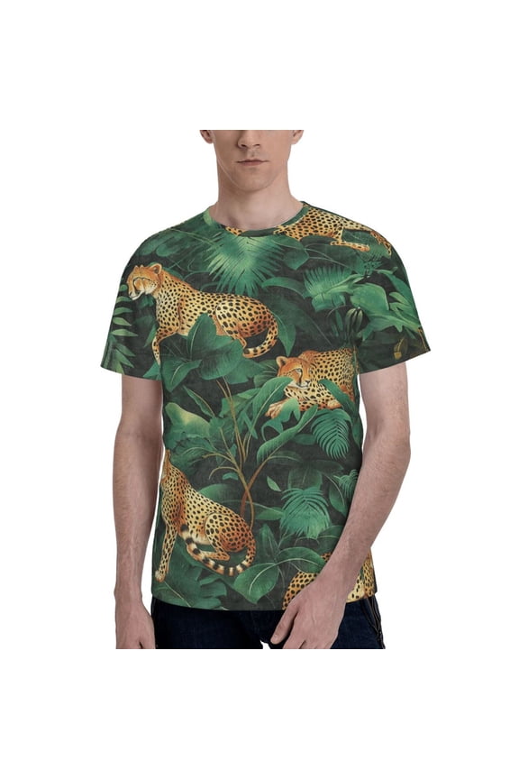 Cheetah And Jungle Exotic Animal T-Shirt Crew Neck Short Sleeve Full-Print for Men