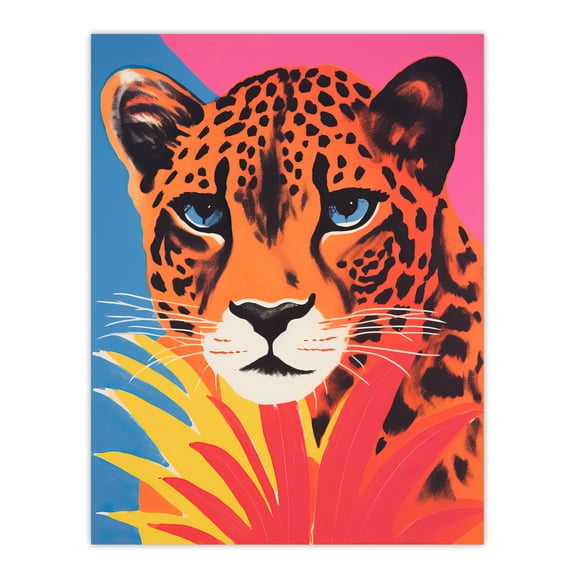 Cheetah And Pineapple Modern Screen Print Risograph Blue Pink Orange Artwork Painting Unframed Wall Art Print Poster Home Decor Premium
