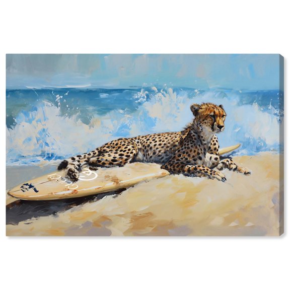 Cheetah Beach Surfer Canvas Glam Beach Wall Art by Art Remedy, Gallery Wrapped, 24" x 16"