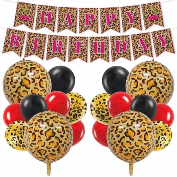Cheetah Birthday Decoration Set Leopard Print Party Decorations Cheetah Theme Latex Foil Round Balloons Happy Birthday Banner for Wild Jungle Safari Themed Parties Animal Print Decor Supplies