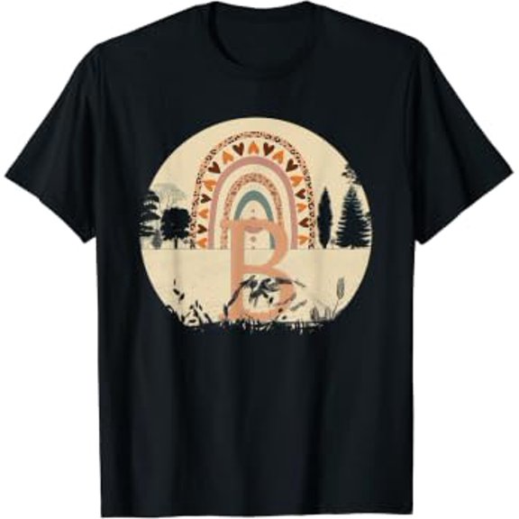 Cheetah Bohemian Rainbow Boho pink Orange Letter B Monogram T-Shirt