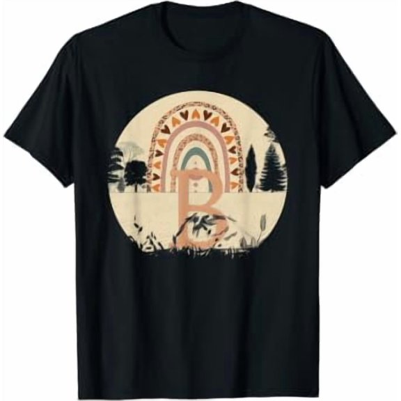 Cheetah Bohemian Rainbow Boho pink Orange Letter B Monogram T-Shirt
