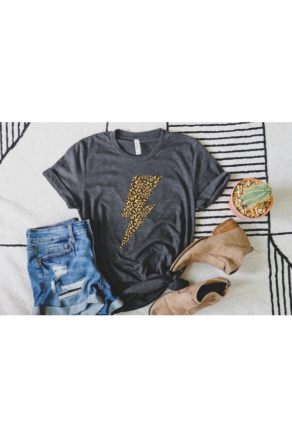 Cheetah Bolt Graphic Tee | David Bowie Inspired Lightning Bolt Shirt | Distressed Leopard Bolt Graphic T Shirt | Animal Print Shirt