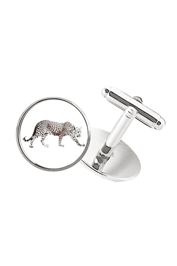 Cheetah Brown Animal Round Button Cuff Clip Stud Cufflinks