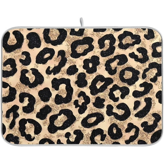 Cheetah Brown Gold Dish Drying Mat for Kitchen Countertop 16x18 Leopard Black Small Drying Mat Reusable Quick Dry Dish Sink Mats Easy Clean Decorative Essentials