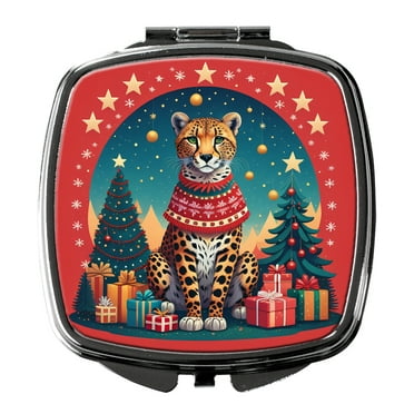 Cheetah Christmas Compact Mirror 2.75 in x 3 in