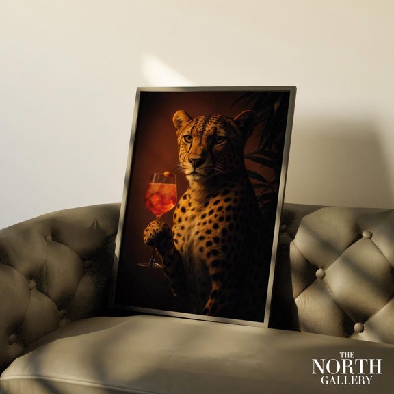 Cheetah Cocktail Art Print Animal Bar Decor
