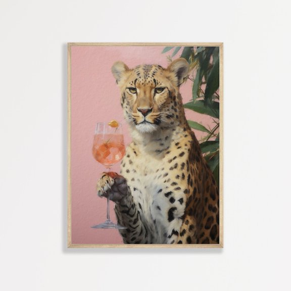 Cheetah Cocktail Wall Art Retro Pastel Apartment Poster