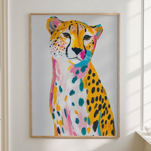 Cheetah Colorful Maximalist Eclectic Animal Portrait Print Nursery Animal Poster Decor Wall Art #2822 Decor For Living Room Bedroom