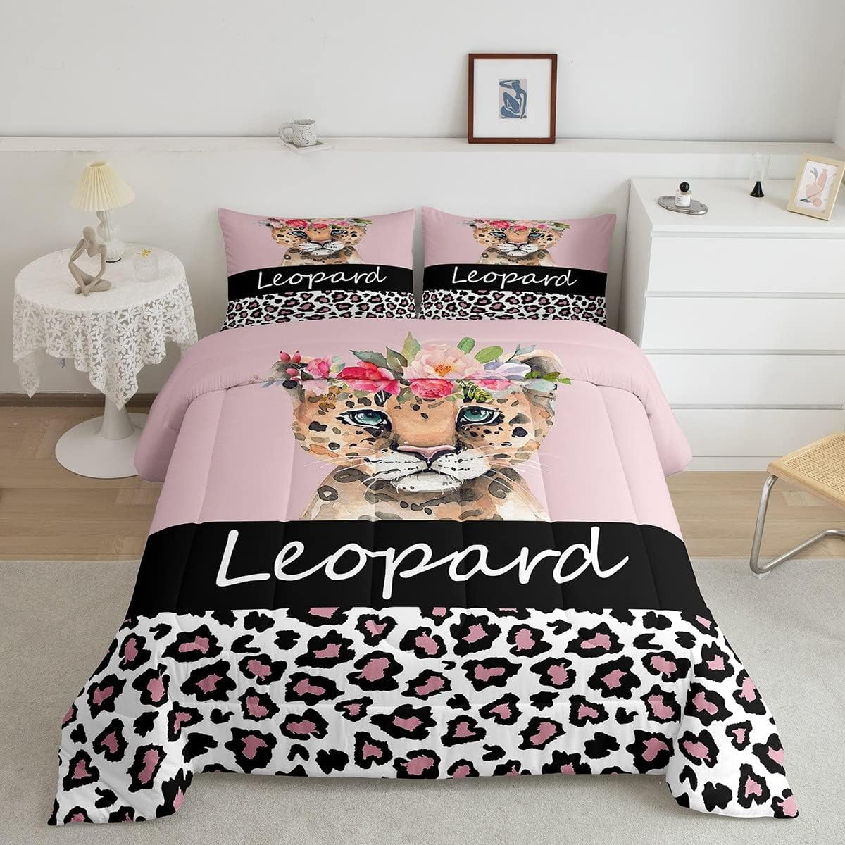 Cheetah Comforter Twin,Watercolor Leopard Print Bedding Set for Kids