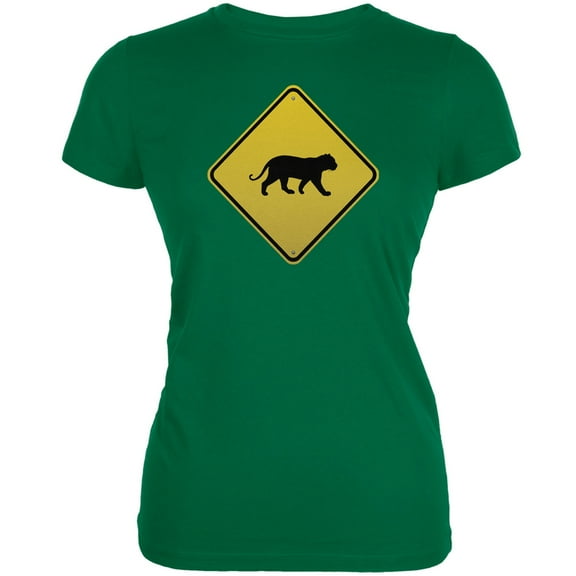 Cheetah Crossing Sign Kelly Green Juniors Soft T-Shirt - 2X-Large