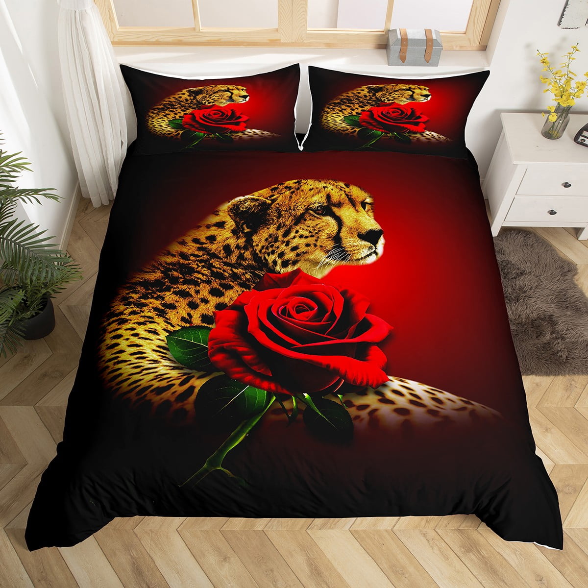 Cheetah Duvet Cover Leopard Print Queen Bedding Set for Boys Kids Child