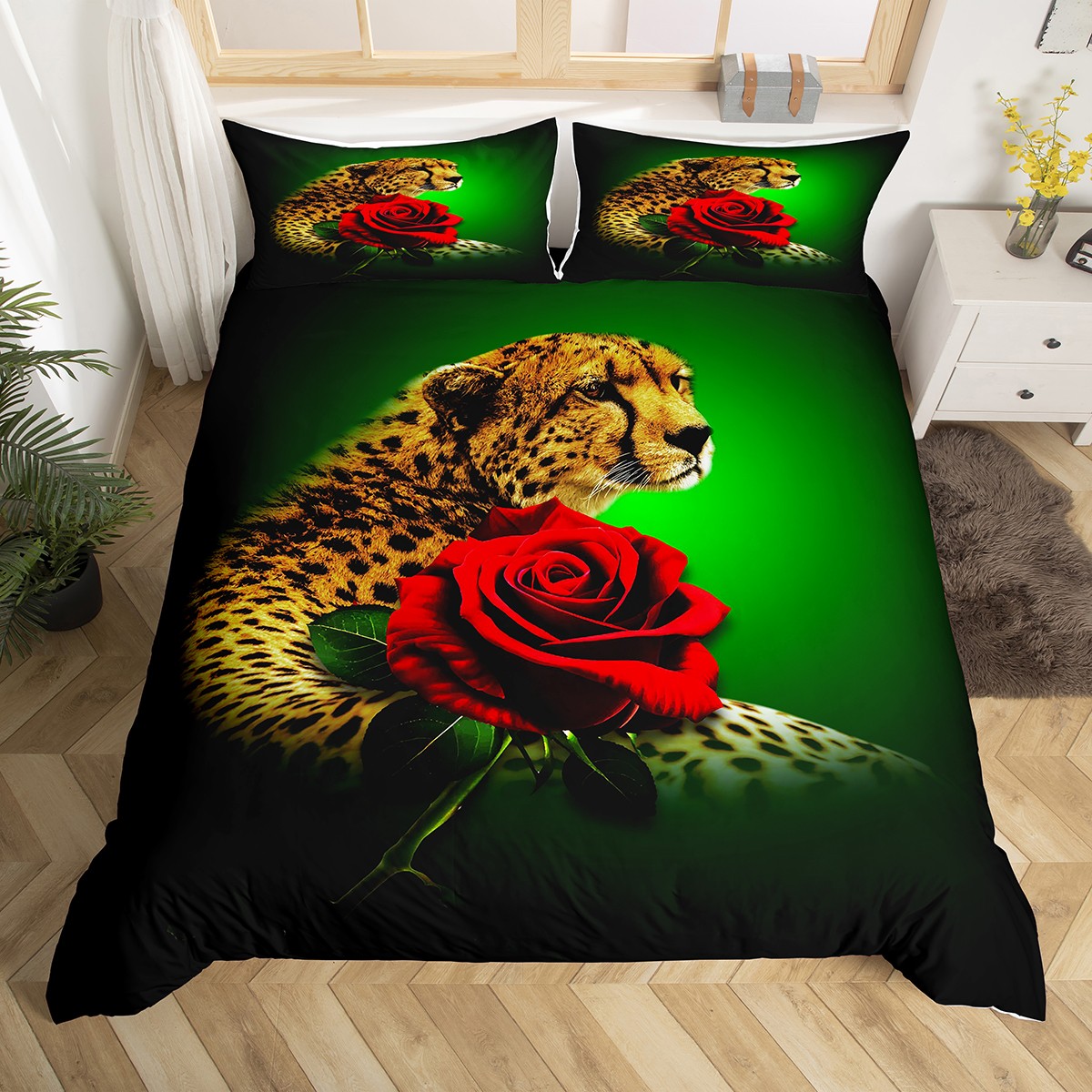 Cheetah Duvet Cover Leopard Print Queen Bedding Set for Boys Kids Child
