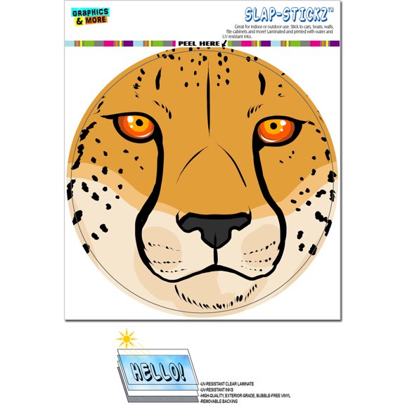 Cheetah Face - Close up Safari Big Cat Circle SLAP-STICKZ(TM) Premium Sticker