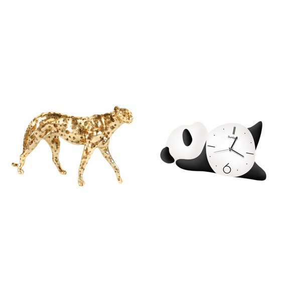 Cheetah Figurine Animal Sculpture Wall Clock Resin Material Modern Desktop Accent for Living Room Office Decor