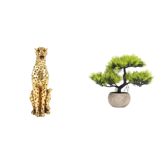 Cheetah Figurine Artificial Bonsai Tree Faux Plant Sculpture Modern Resin Accent for Living Room Tabletop Display