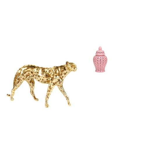 Cheetah Figurine Ceramic Ginger Jar Decorative Vase Unique Centerpiece for Office Home Tabletop Decor