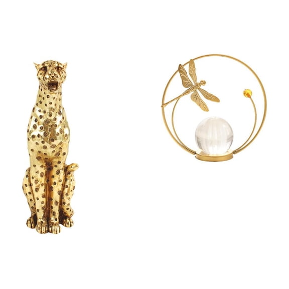 Cheetah Figurine Crystal Ball Statue Iron Sculpture Decorative Accent for Office Living Room Bedroom Table