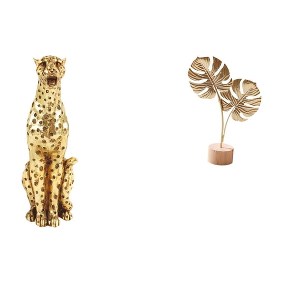 Cheetah Figurine Leaf Sculpture Metal Statue Elegant Resin Iron Construction for Office Living Room Decor