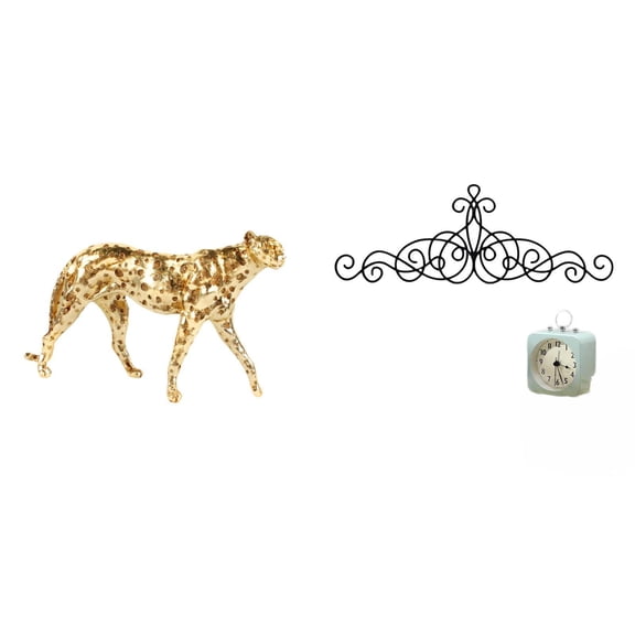 Cheetah Figurine Metal Wall Art Scroll Design Iron Material for Living Room Office Desktop Display