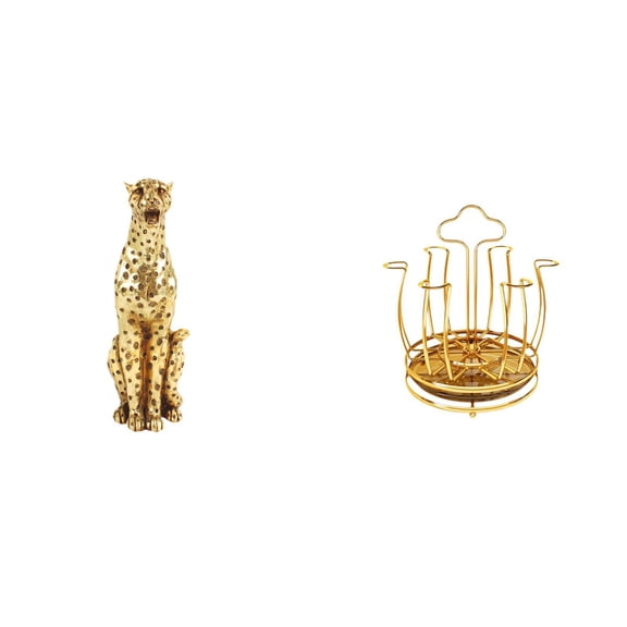 Cheetah Figurine Mug Holder Metal Organizer Artistic Rotating Design for Home Office Kitchen Desktop Decor