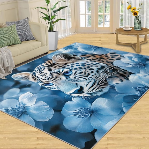 Cheetah Floral Area Rug, Wildlife Animal Washable Rug, Non Slip Low Pile Carpet for Living Room Bedroom Home Decor 2x3ft