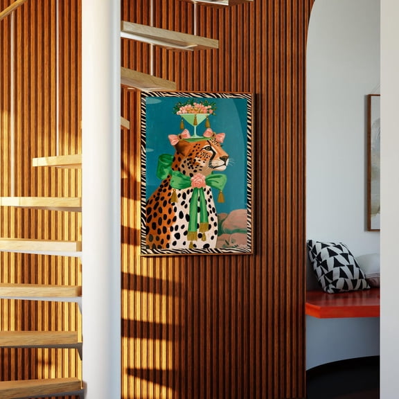 Cheetah Floral Cocktail Zebra Border Design Art, Unframed Paper Poster 8x10in