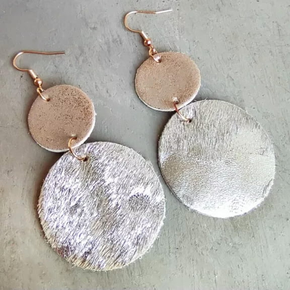 Cheetah Genuine Leather Double Circle Women Statement Drop Earrings Fall Jewelry