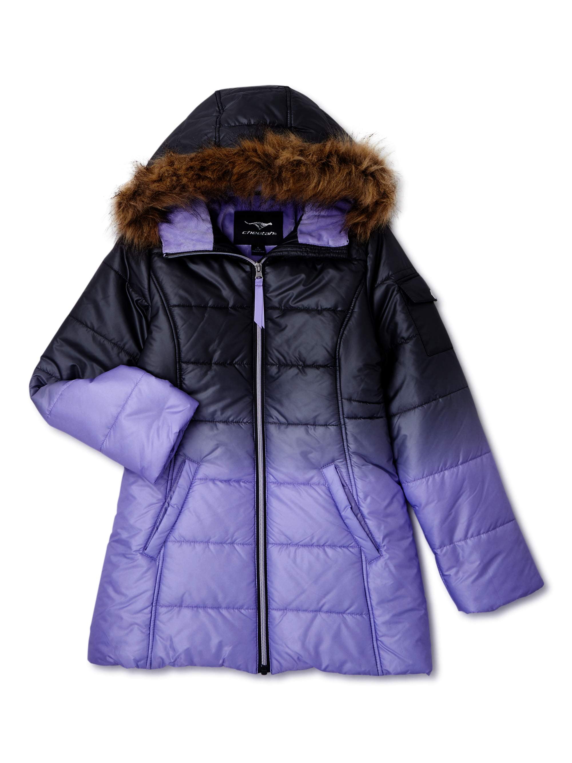 Cheetah Girls Ombre Puffer Jacket with Faux Fur Trim Hood, Sizes 4