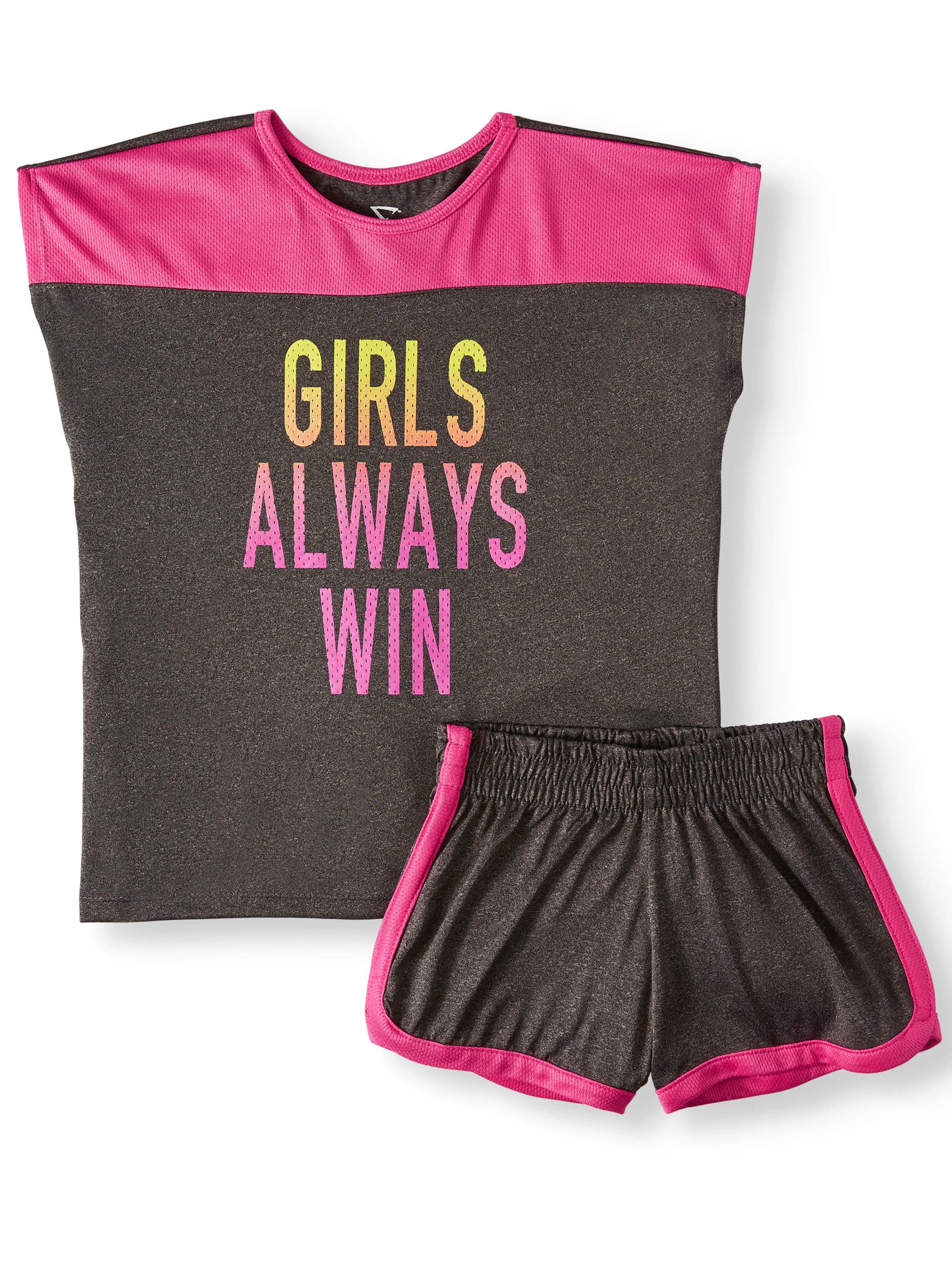 Cheetah Graphic Colorblock Mesh Trim Top and Short, 2-Piece Active Set (Little Girls & Big Girls) - image 1 of 3
