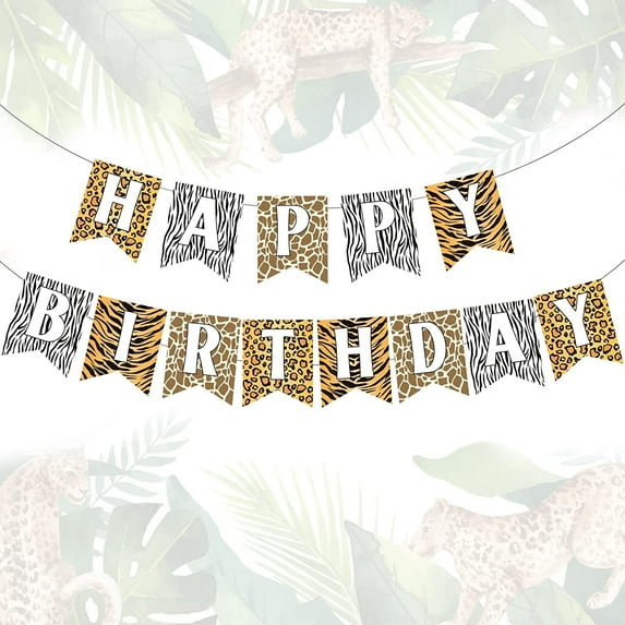 Cheetah Happy Birthday Banner Leopard Birthday Garland for Women Safari Animal Print Theme Party Supplies