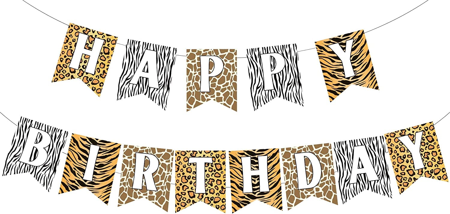 Pink Cheetah Print Happy Birthday Banner - Jungle Safari Girl's Party Decorations-1365206