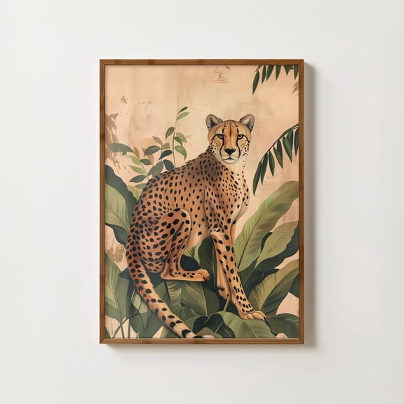 Cheetah Jungle Leopard Tropical Cheetah Leopard Botanical Cheetah Safari Wall Art Unframed Paper Print