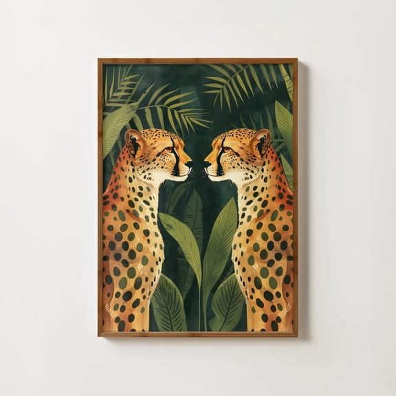 Cheetah Jungle Print Eclectic Cheetah Wall Art Preppy Leopard Bohemian Animal Quirky Dorm Decor Maximalist Big Cat Art Print Home Decor #1273, Stretched Canvas Size 16x24