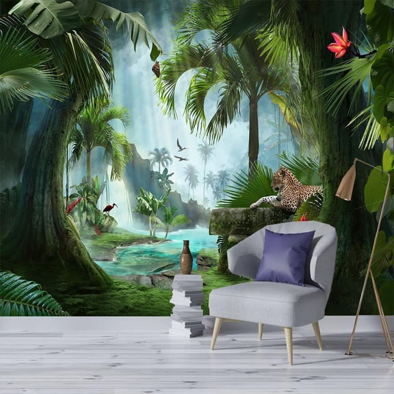 Cheetah Jungle Tapestry Wall Hanging Fantasy Forest Animal Tropical Rainforest Landscape Wall Art for Living Room Bedroom Dorm Decor